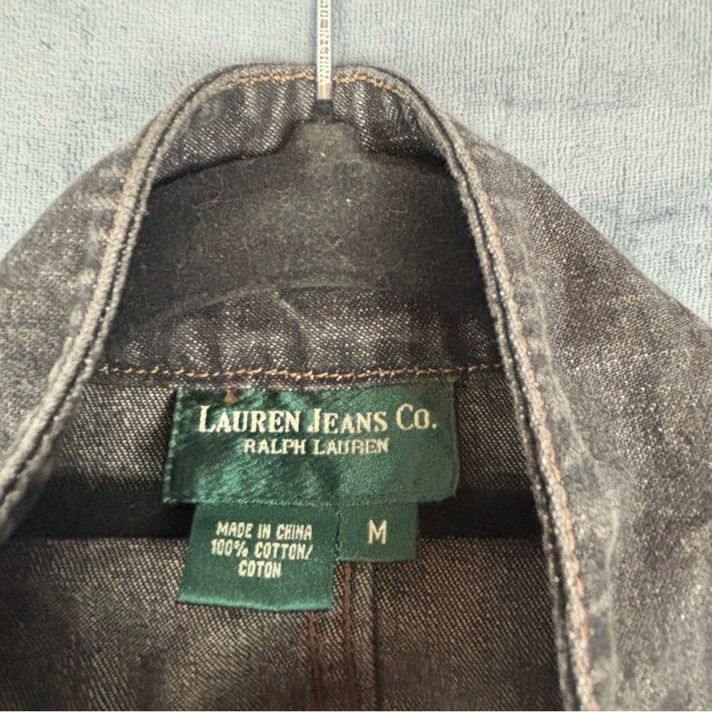 Lauren Ralph Lauren Women’s Med Dark Denim Moto Jacket w/ Gold colored hardware - Picture 4 of 15